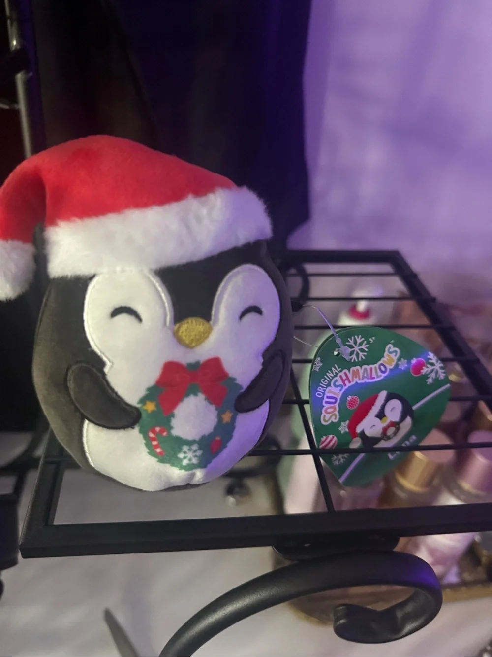 Squishmallows Luna Penguin Plush - Black, White & Red Holiday Hat